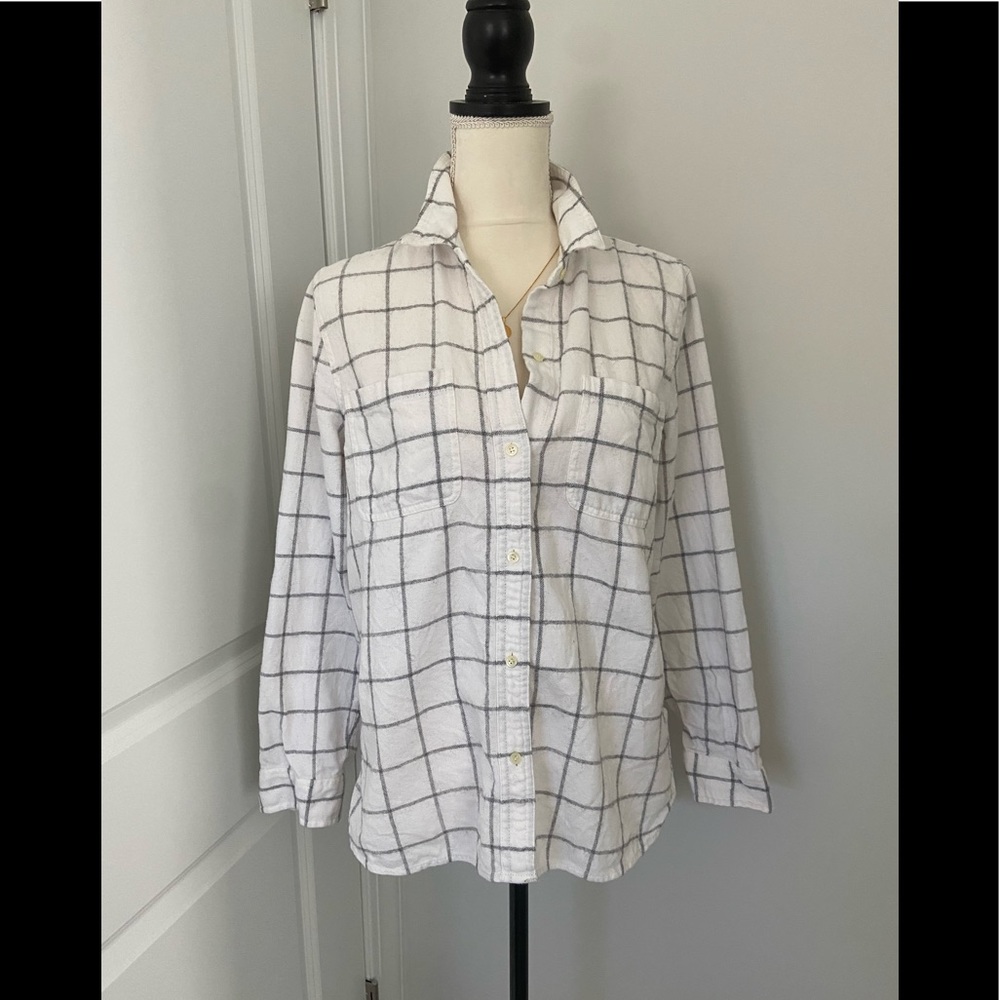 Madewell White and Gray Plaid Button Down Shirt